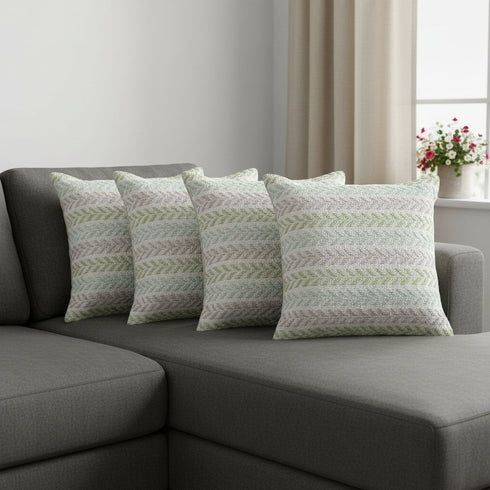 Set of Four 18" Green And Blue Chevron Cotton Throw Pillow Covers