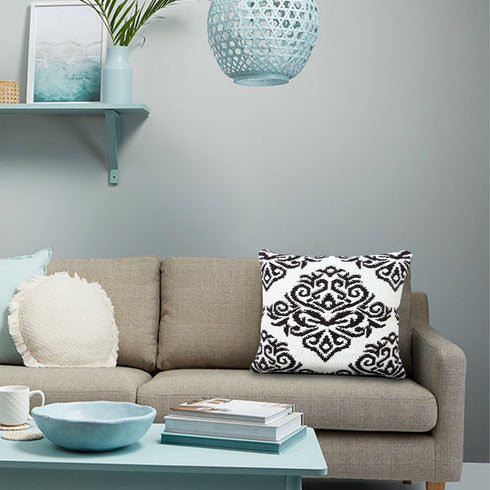 Set of Four 20" White And Black Damask Cotton Blend Throw Pillow Covers