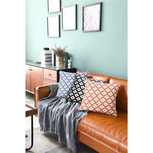 Set of Four 20" Black And White Geometric Cotton Blend Throw Pillow Covers