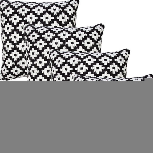 Set of Four 20" Black And White Geometric Cotton Blend Throw Pillow Covers