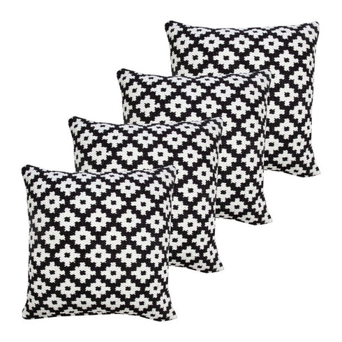Set of Four 20" Black And White Geometric Cotton Blend Throw Pillow Covers