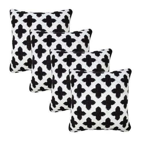 Set of Four 20" White And Black Geometric Cotton Blend Throw Pillow Covers