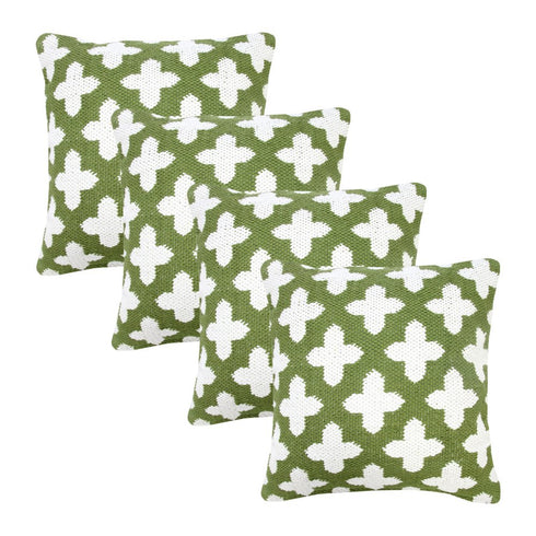 Set of Four 20" Green And White Geometric Cotton Blend Throw Pillow Covers