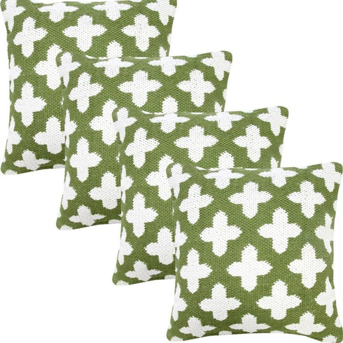 Set of Four 20" Green And White Geometric Cotton Blend Throw Pillow Covers