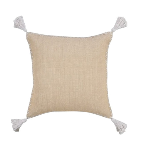 Set of Four 20" X 20" Tan And White Lumbar Geometric Cotton Throw Pillow Covers with Tassels