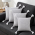 Set of Four 20" X 20" Gray And White Lumbar Striped Cotton Throw Pillow Covers with Tassels