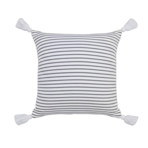 Set of Four 20" X 20" Gray And White Lumbar Striped Cotton Throw Pillow Covers with Tassels