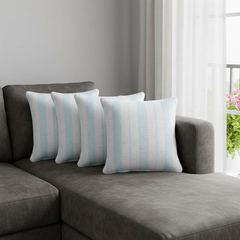 Set of Four 20" Blue And White Striped Cotton Throw Pillow Covers