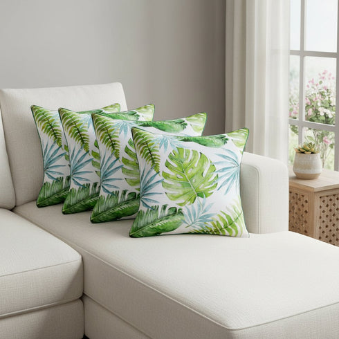Set of Four 20" Green And Blue Floral Throw Pillow Covers