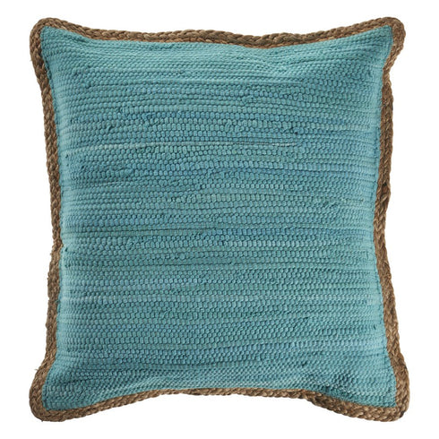 20" Turquoise And Tan Beach Cotton Blend Throw Pillow Cover with Texture