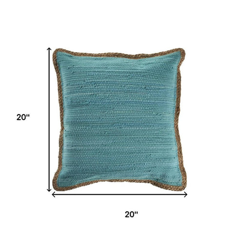 20" Turquoise And Tan Beach Cotton Blend Throw Pillow Cover with Texture