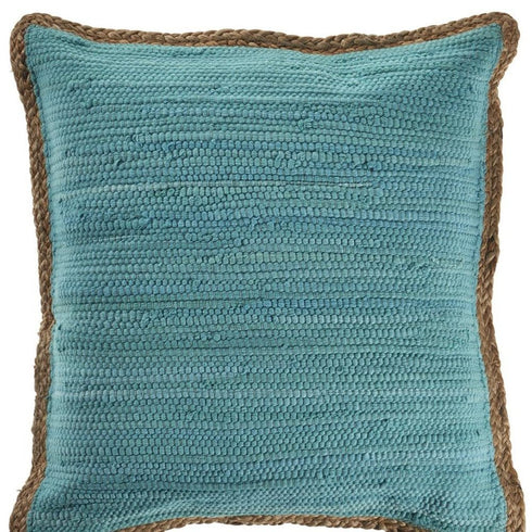 20" Turquoise And Tan Beach Cotton Blend Throw Pillow Cover with Texture