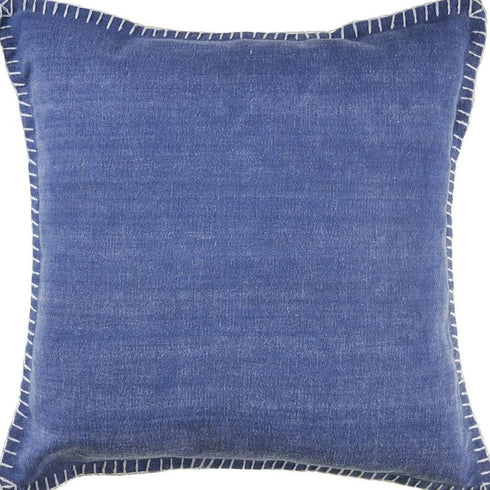 24" Blue Cotton Throw Pillow Cover