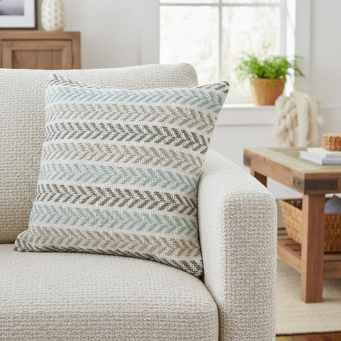 18" Gray And Blue Beach Chevron Cotton Throw Pillow Cover