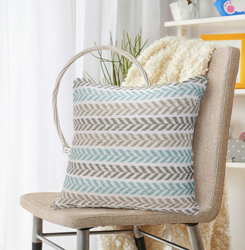 18" Gray And Blue Beach Chevron Cotton Throw Pillow Cover