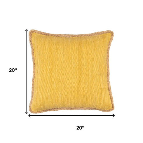 20" Yellow And Tan Beach Cotton Blend Throw Pillow Cover