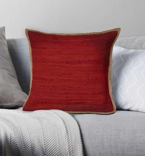 20" Red And Tan Beach Cotton Blend Throw Pillow Cover with Texture