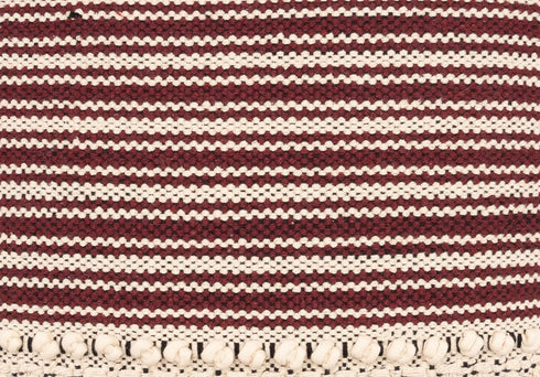 20" Red And Black Striped Cotton Throw Pillow Cover with Fringe And Texture