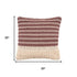 20" Red And Black Striped Cotton Throw Pillow Cover with Fringe And Texture