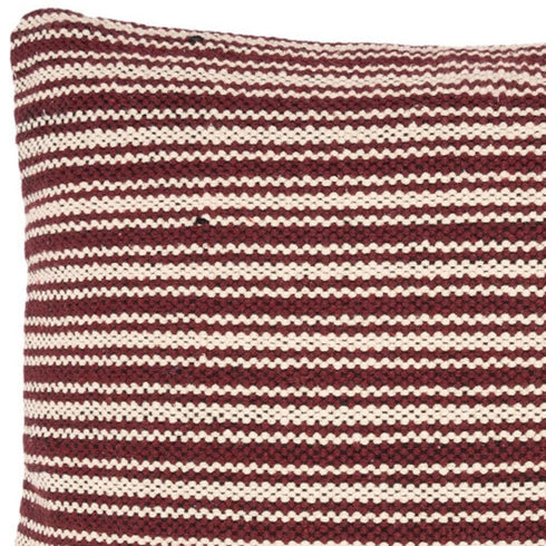 20" Red And Black Striped Cotton Throw Pillow Cover with Fringe And Texture