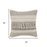 20" Ivory And Gray Striped Cotton Throw Pillow Cover with Fringe And Texture
