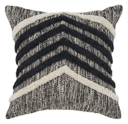 18" Black And Ivory Chevron Cotton Throw Pillow Cover with Tufts