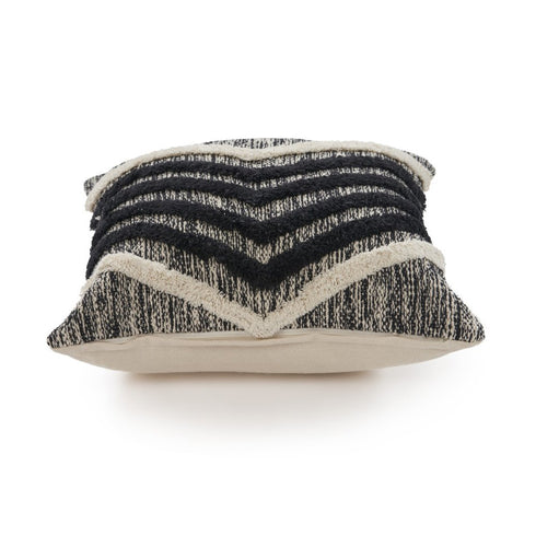18" Black And Ivory Chevron Cotton Throw Pillow Cover with Tufts