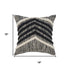 18" Black And Ivory Chevron Cotton Throw Pillow Cover with Tufts