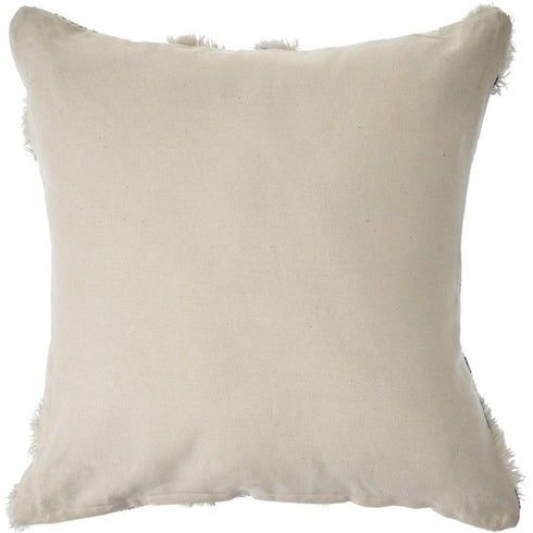 20" Blue And White Geometric Cotton Blend Throw Pillow Cover with Tufts And Texture