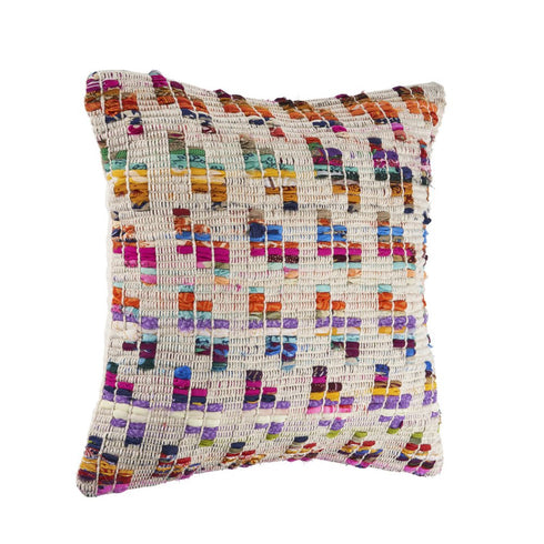 20" Off White Pink Red And Purple Geometric Cotton Blend Throw Pillow Cover