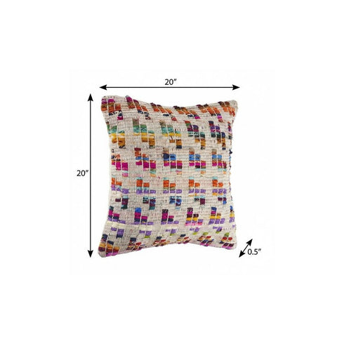 20" Off White Pink Red And Purple Geometric Cotton Blend Throw Pillow Cover