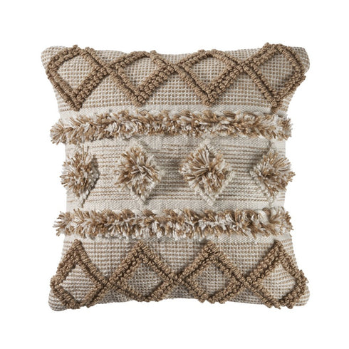 20" Beige And White Diamond Throw Pillow Cover with Tufts And Texture