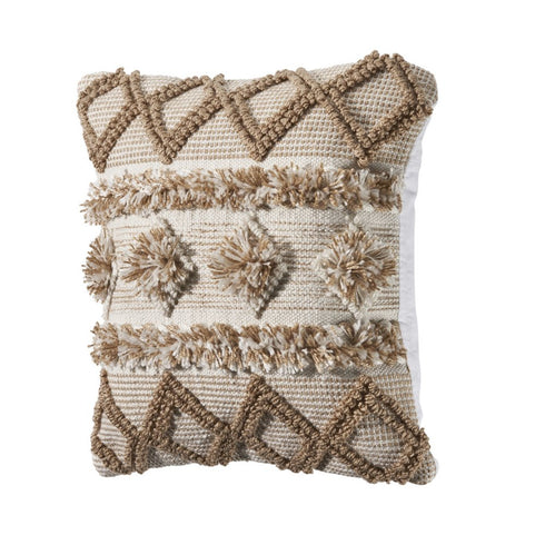 20" Beige And White Diamond Throw Pillow Cover with Tufts And Texture