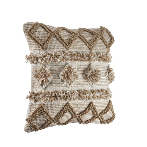 20" Beige And White Diamond Throw Pillow Cover with Tufts And Texture