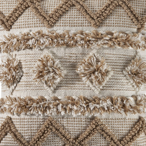 20" Beige And White Diamond Throw Pillow Cover with Tufts And Texture