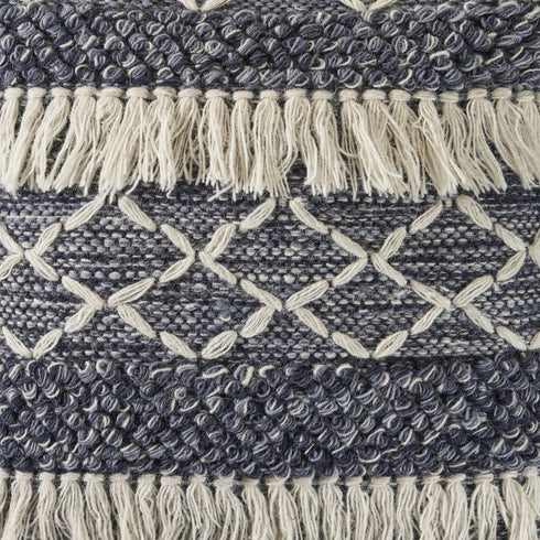 20" Slate Blue And Off White Geometric Wool Throw Pillow Cover with Tassels