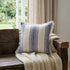 18" Blue And White Beach Striped Cotton Throw Pillow Cover with Fringe