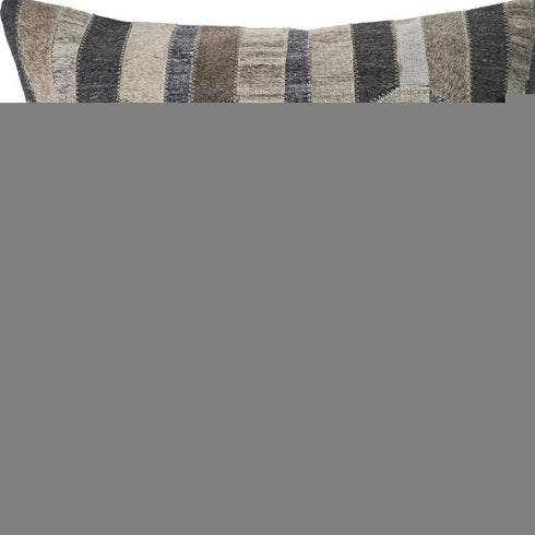 20" Gray And Brown Striped Faux Hide Throw Pillow Cover