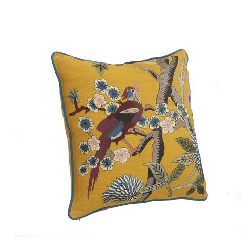 20" Yellow And Brown Cotton Throw Pillow Cover