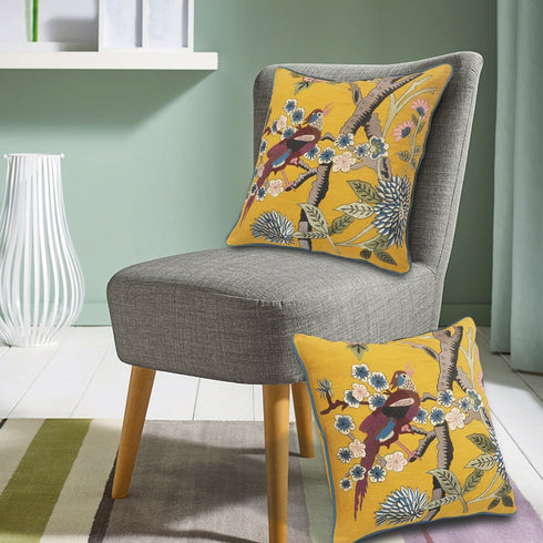 20" Yellow And Brown Cotton Throw Pillow Cover