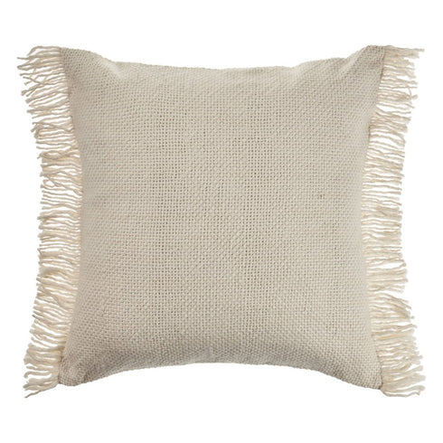 20" Beige And Ivory Cotton Throw Pillow Cover with Fringe
