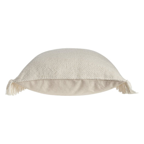 20" Beige And Ivory Cotton Throw Pillow Cover with Fringe