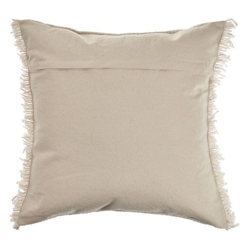 20" Beige And Ivory Cotton Throw Pillow Cover with Fringe