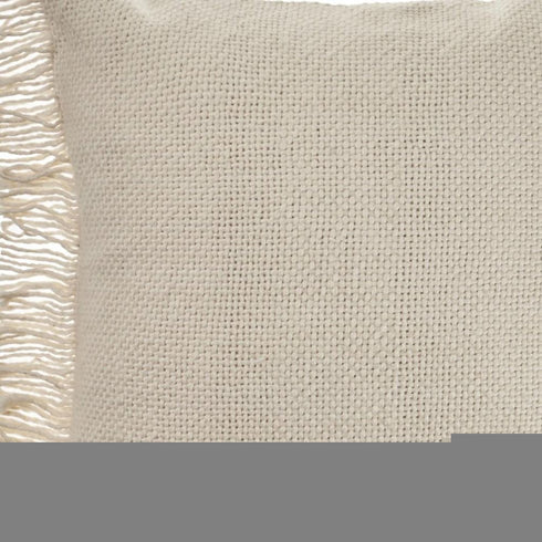 20" Beige And Ivory Cotton Throw Pillow Cover with Fringe