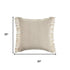 20" Beige And Ivory Cotton Throw Pillow Cover with Fringe