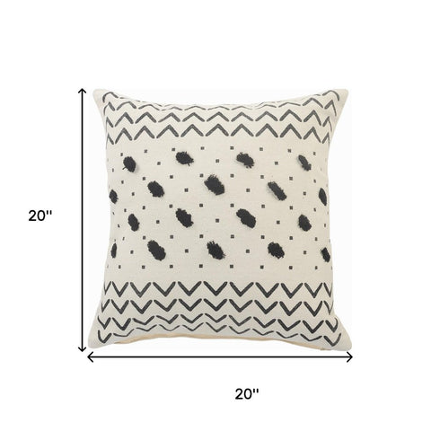 20" Tan And Black Cotton Throw Pillow Cover