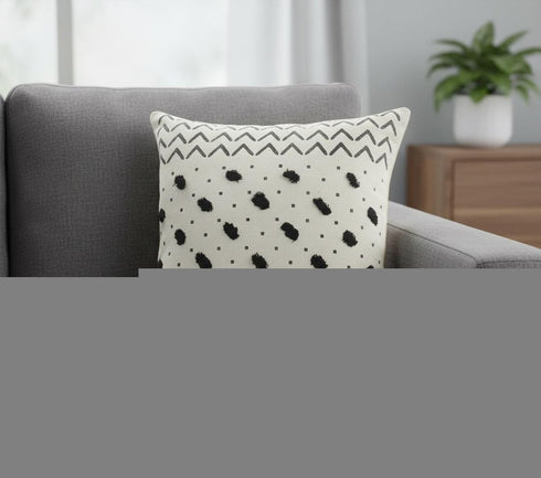 20" Tan And Black Cotton Throw Pillow Cover