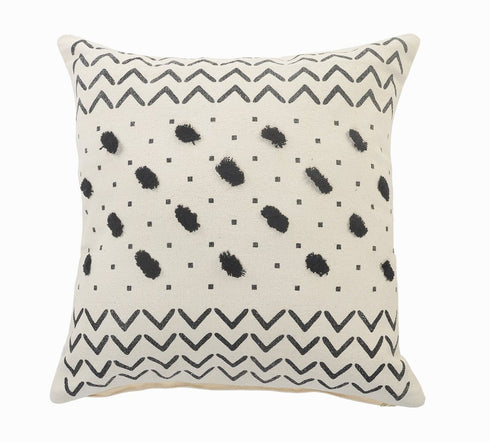 20" Tan And Black Cotton Throw Pillow Cover