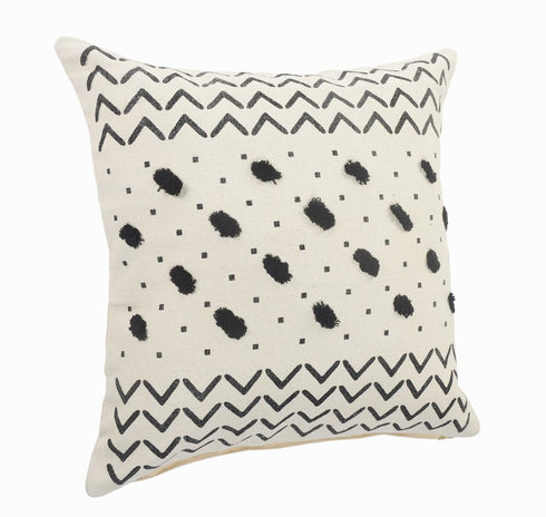 20" Tan And Black Cotton Throw Pillow Cover