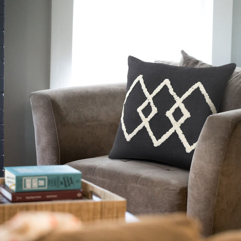 20" Tan And Black Cotton Throw Pillow Cover